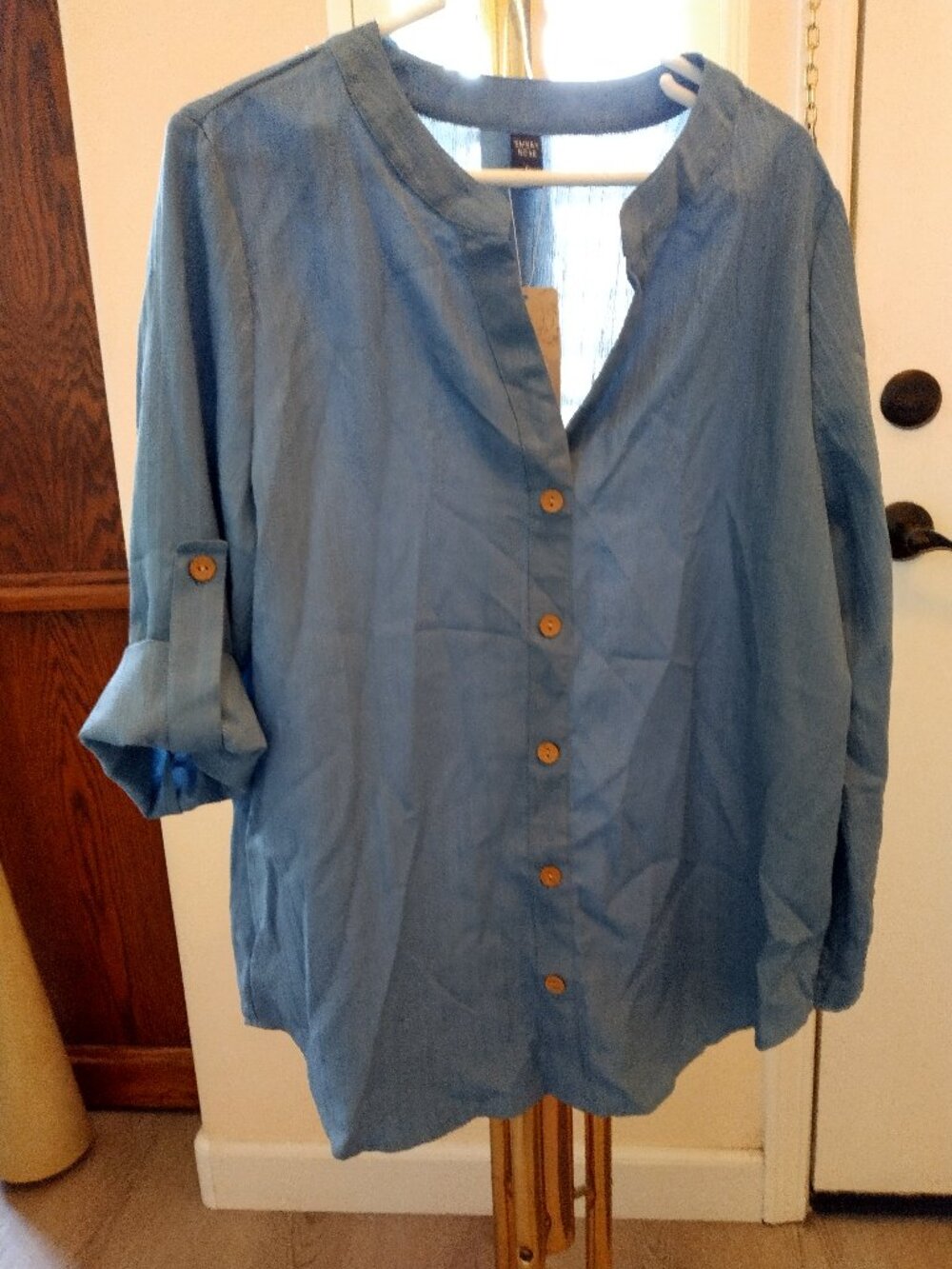 NWT Emery Rose Women's Blouse XL Roll-Sleeve -Teal